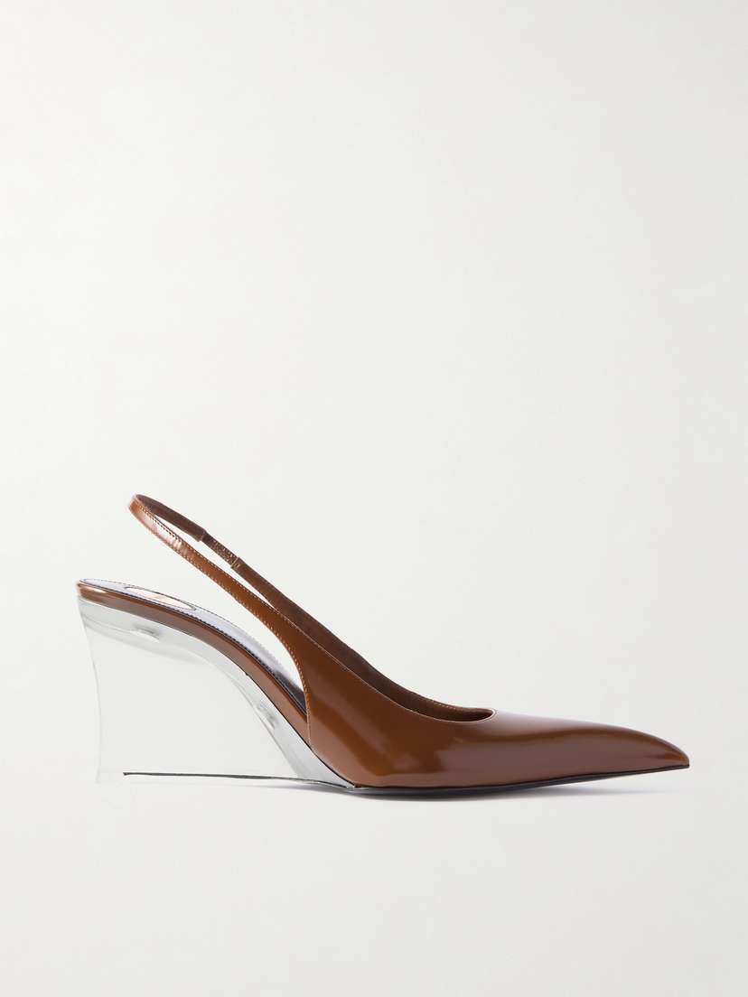 Saint Laurent Miller Patent-leather Slingback Wedge Pumps