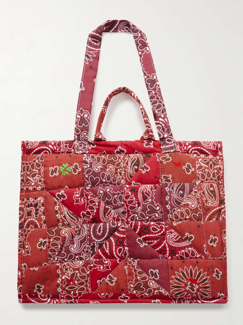 CALL IT BY YOUR NAME Cabas Maxi Embroidered Quilted Patchwork Printed Cotton Tote