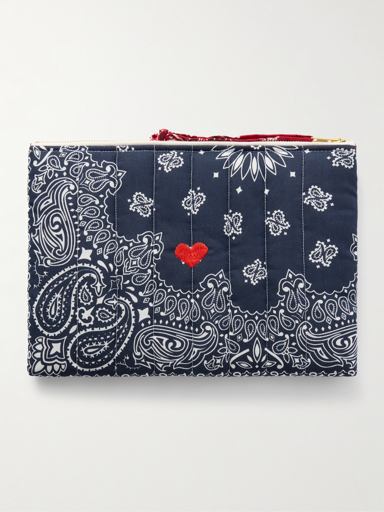 Call It By Your Name Embroidered Bandana-print Quilted Cotton Pouch