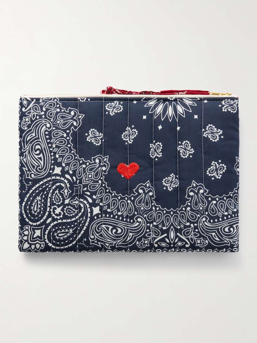 CALL IT BY YOUR NAME Embroidered Bandana-print Quilted Cotton Pouch