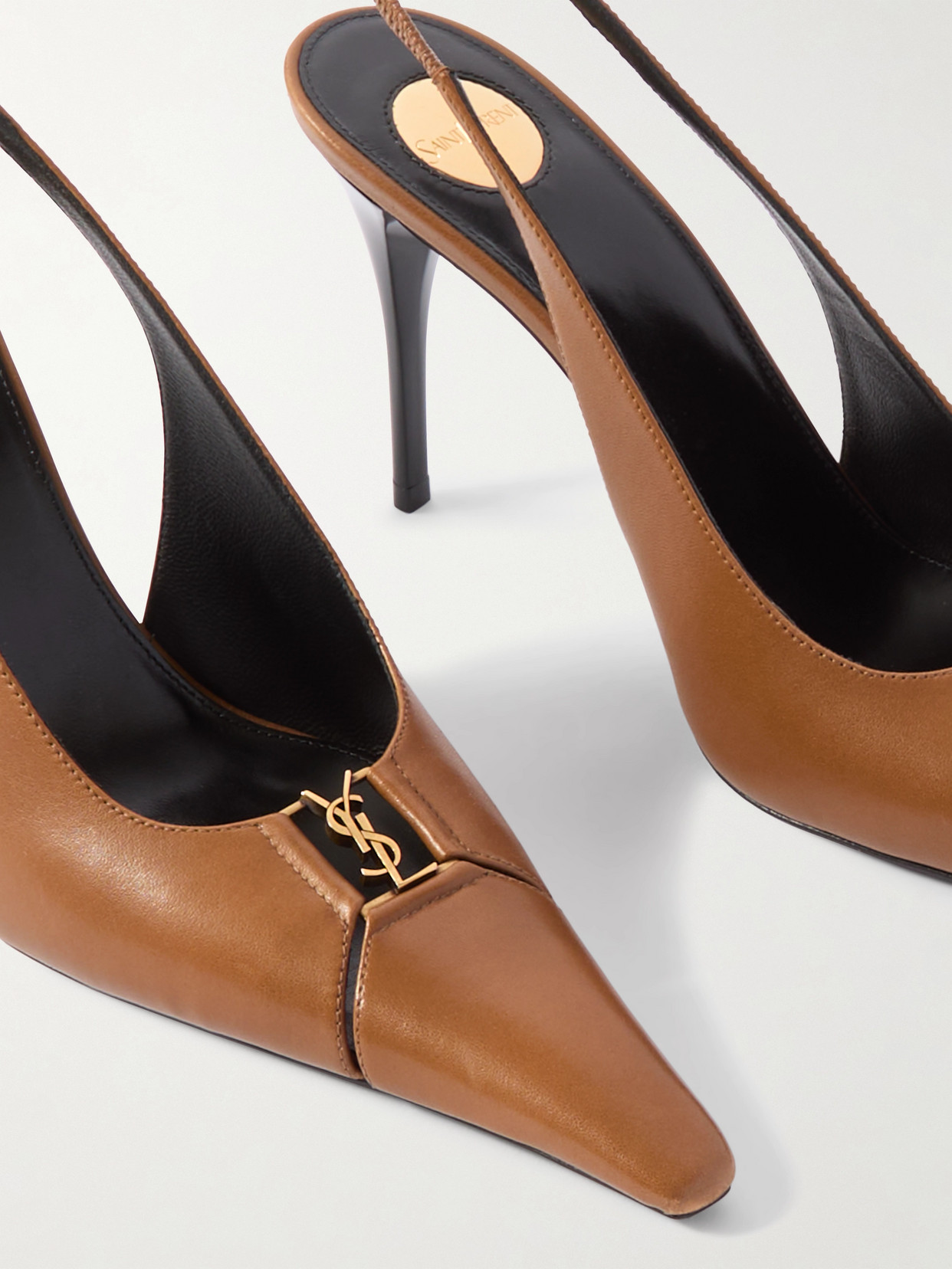 Saint Laurent Leather Babylone Slingback Pumps 90 In Brown