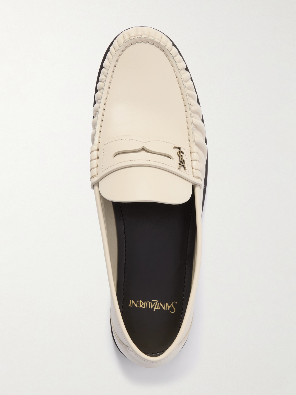 Saint Laurent Le Loafer Gathered Glossed-leather Loafers In Nude