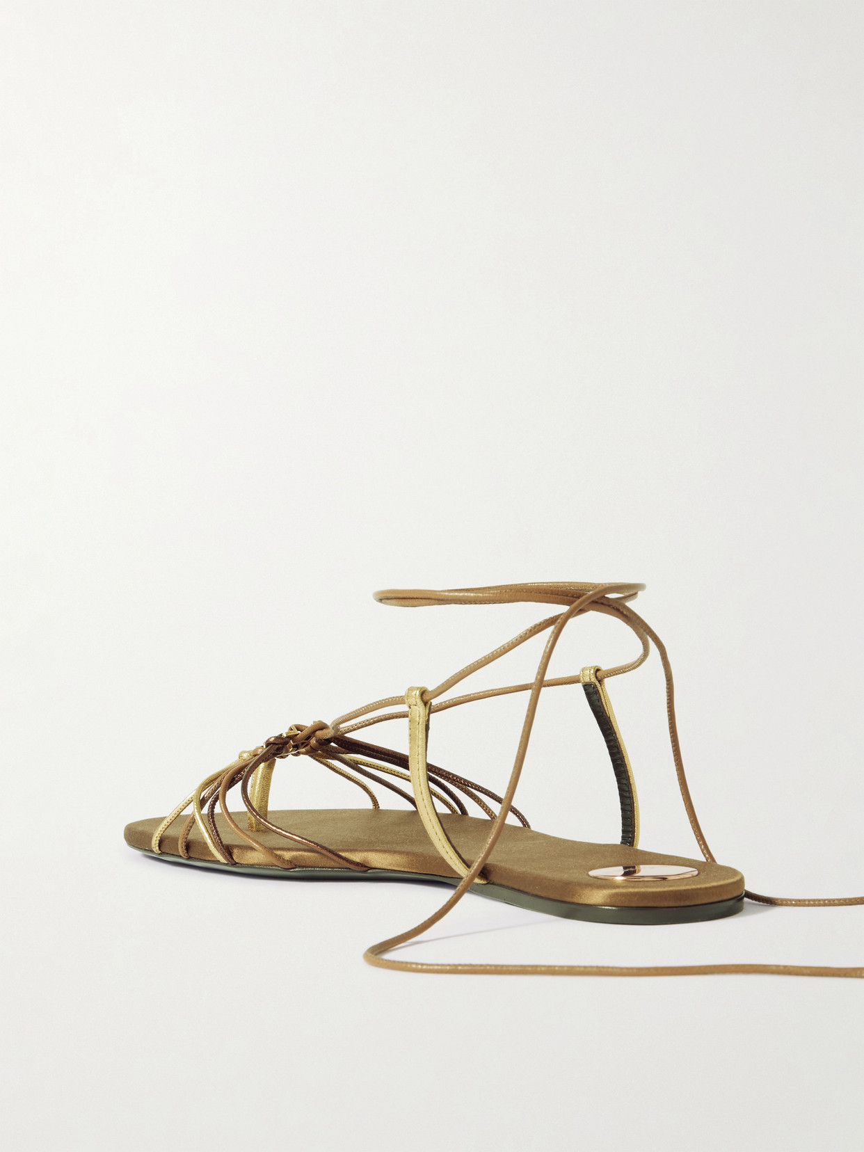 Saint Laurent Babylone Embellished Metallic Leather Sandals In Brown