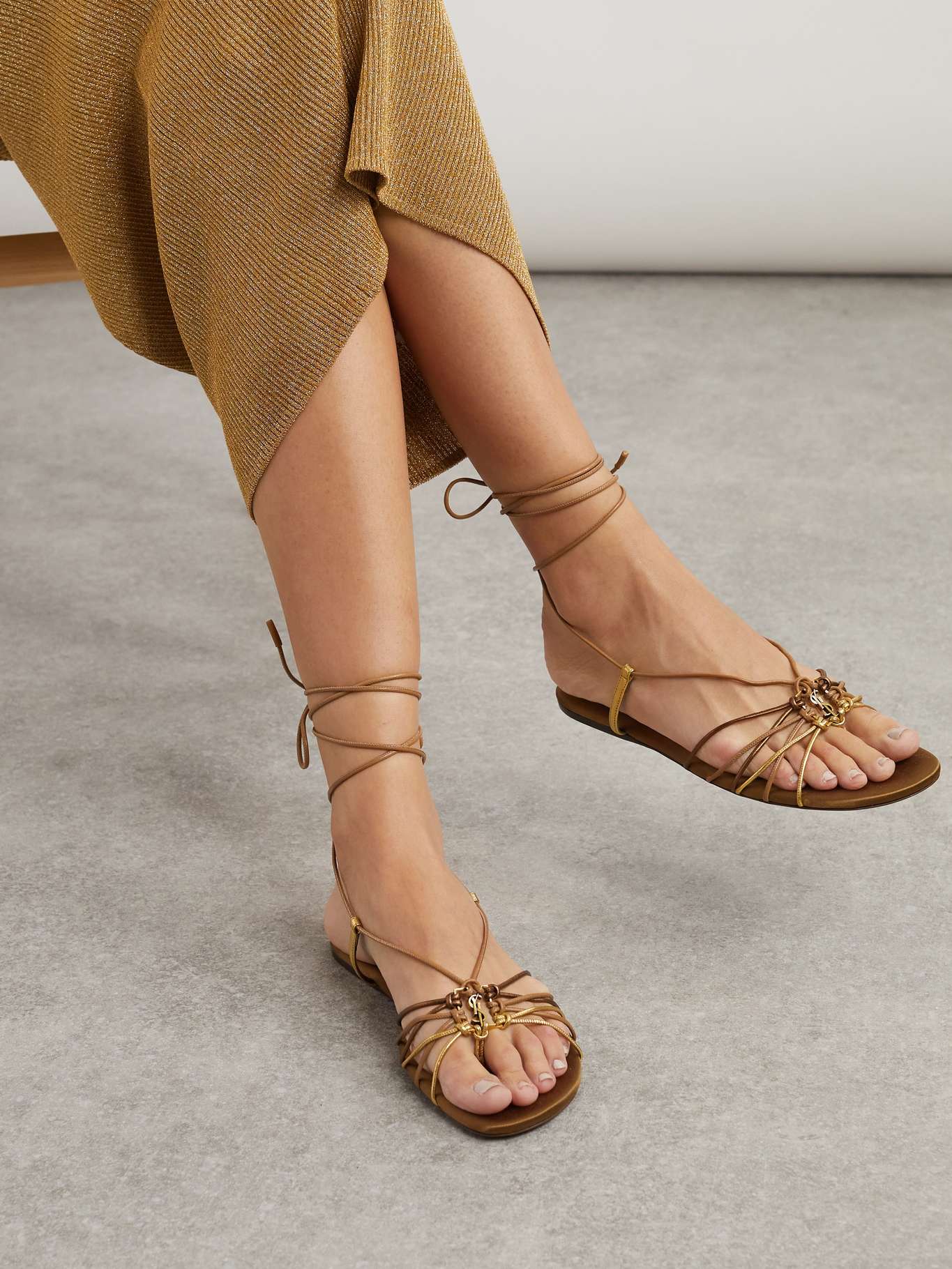 Saint Laurent Men's Babylone Leather Sandals Brown