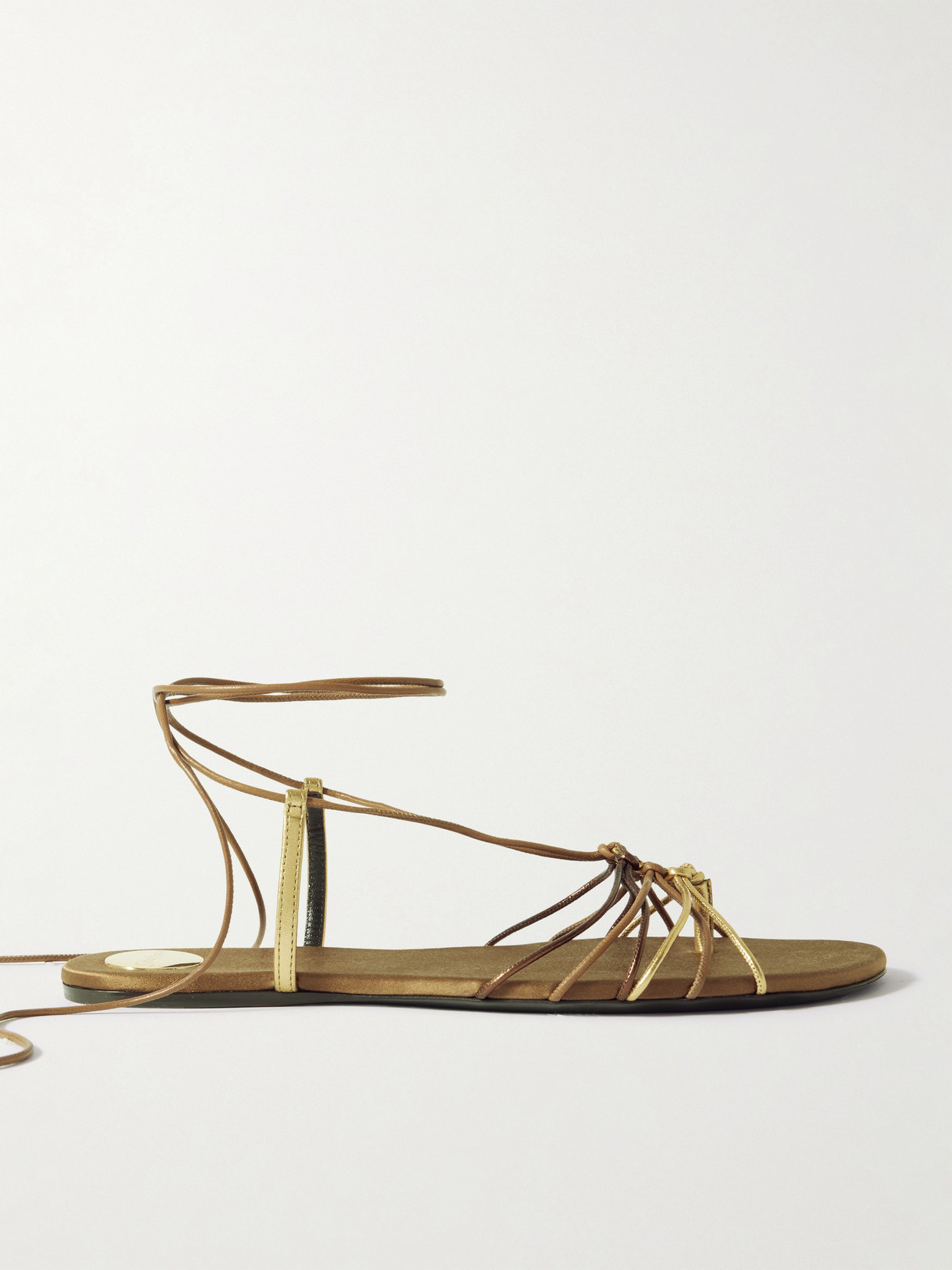 Saint Laurent Babylone Embellished Metallic Leather Sandals In Brown