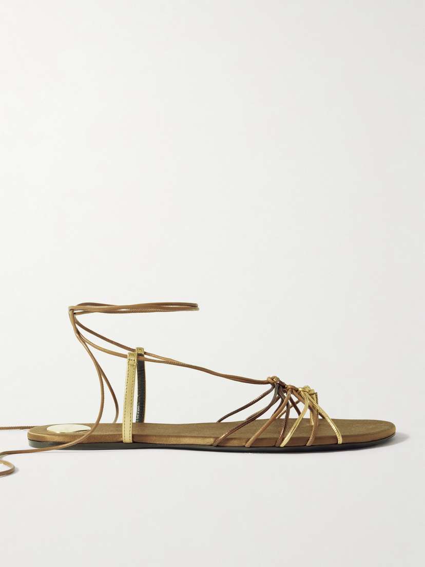 Saint Laurent Babylone Embellished Metallic Leather Sandals