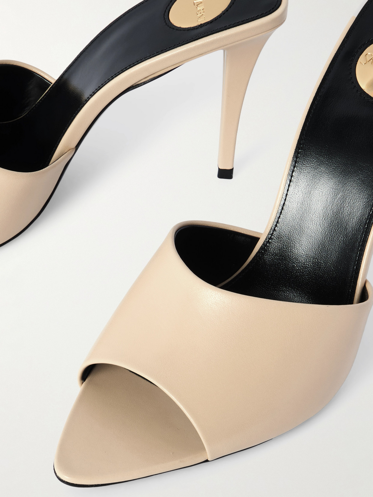 Saint Laurent Romy Leather Mules In Cream