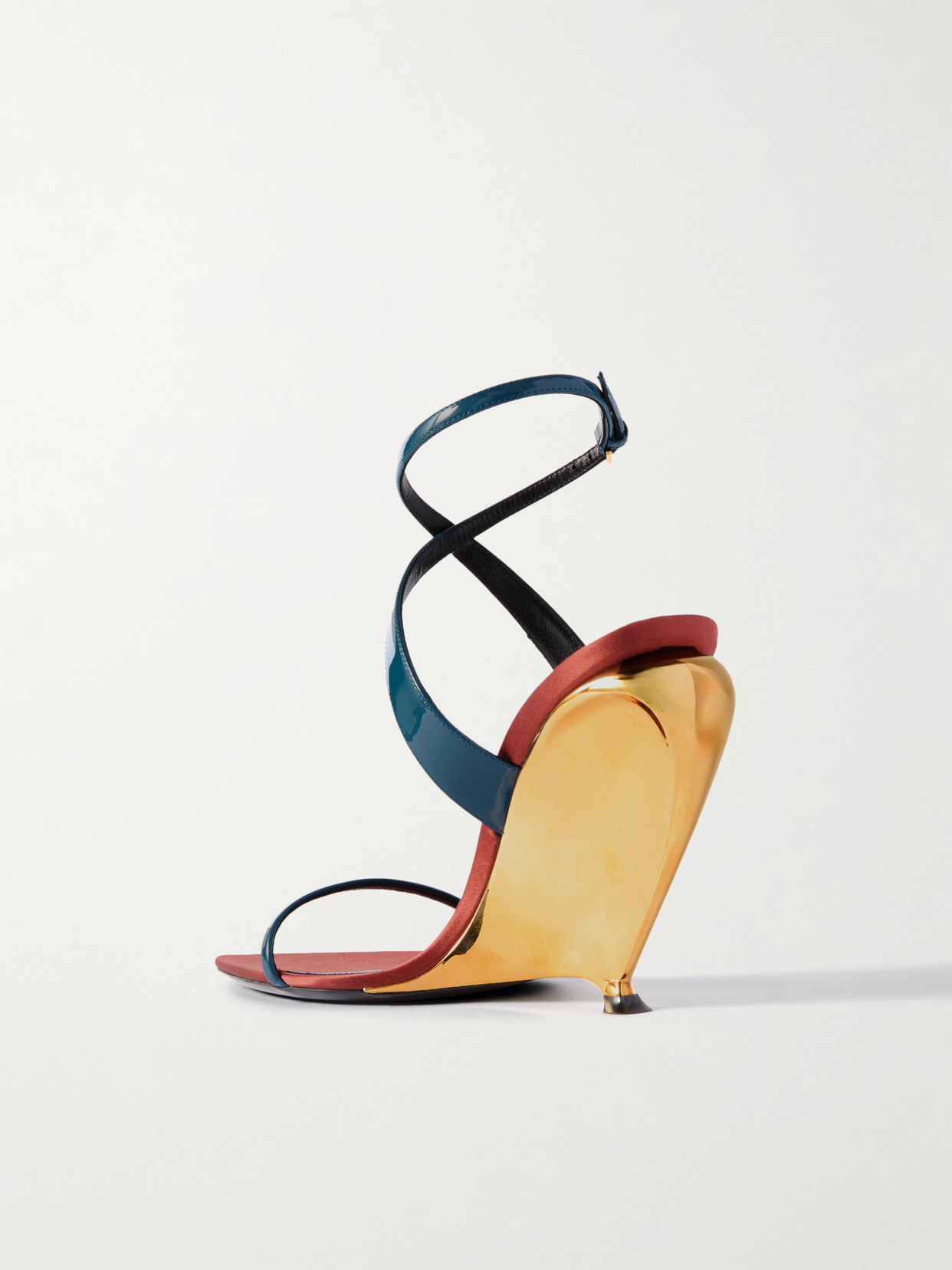 Shop Saint Laurent Tallulah Patent-leather Wedge Sandals In Blue