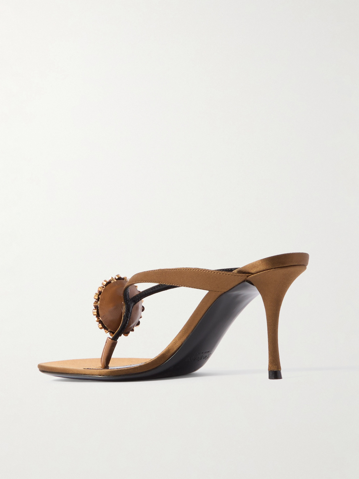 Saint Laurent Otero Crystal-embellished Satin Mules In Brown