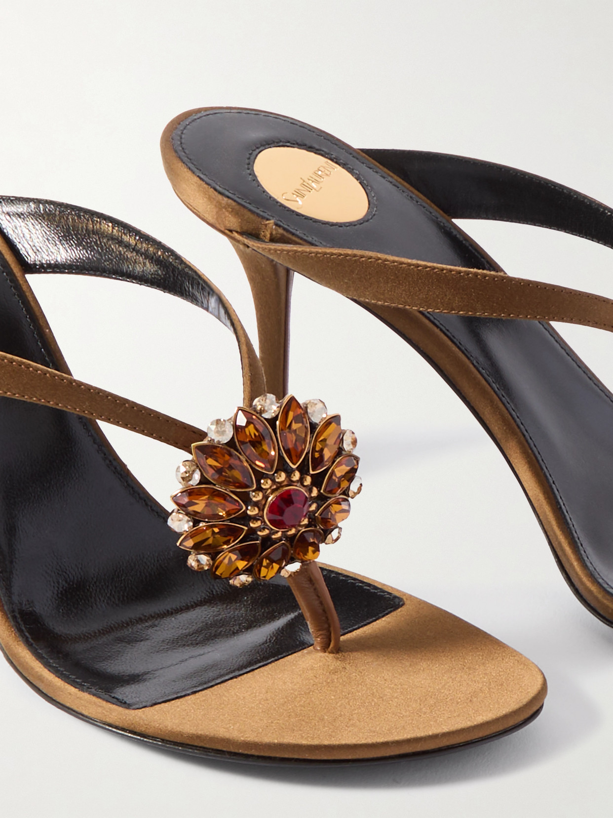 Saint Laurent Otero Crystal-embellished Satin Mules In Brown