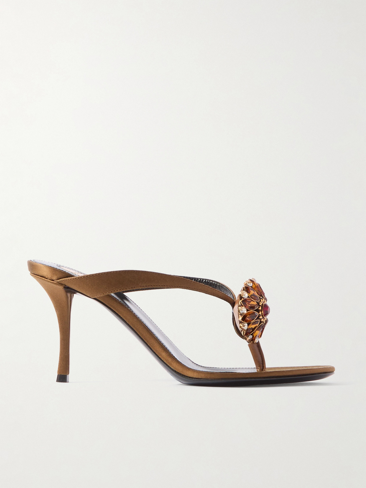 Saint Laurent Otero Crystal-embellished Satin Mules In Brown