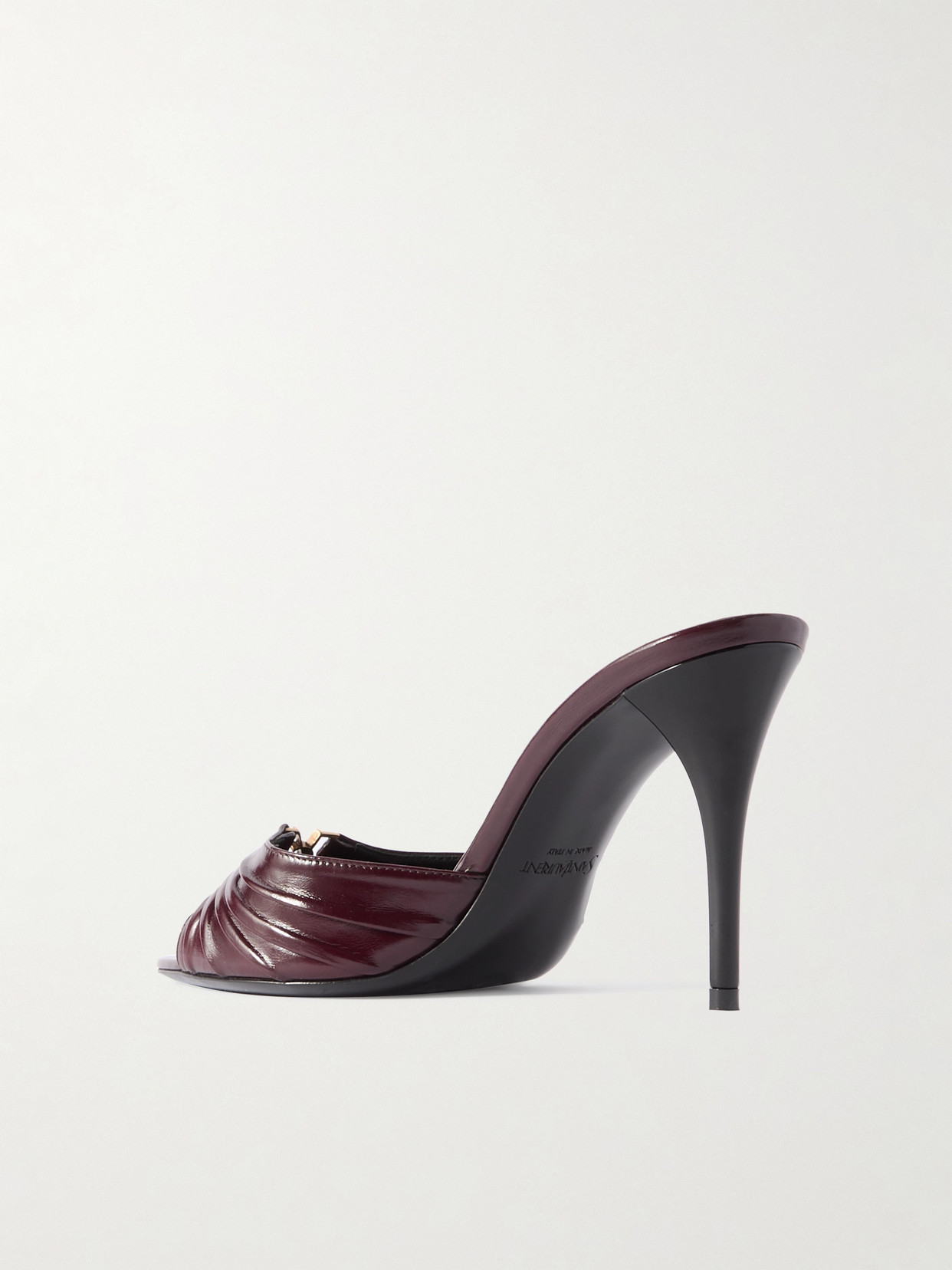 Saint Laurent Babylone Embellished Gathered Glossed-leather Mules In Brown