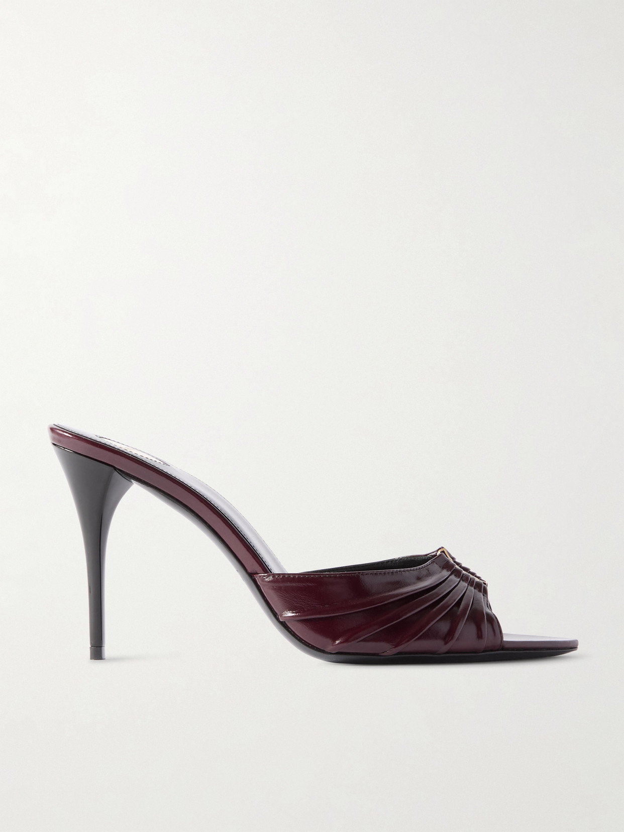 Saint Laurent Babylone Embellished Gathered Glossed-leather Mules In Bordeaux