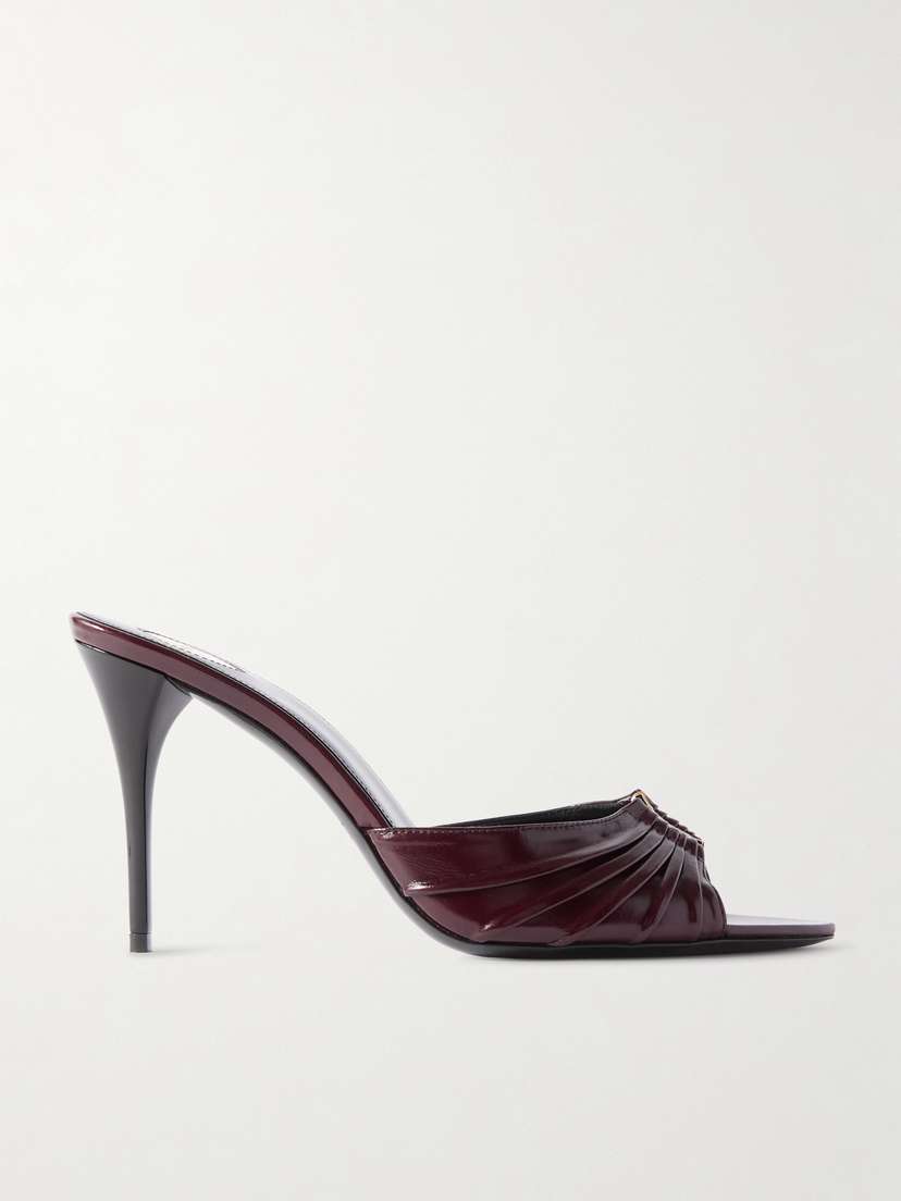 Saint Laurent Babylone Embellished Gathered Glossed-leather Mules