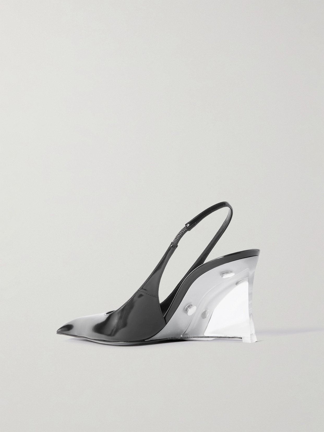 Shop Saint Laurent Miller Patent-leather Slingback Wedge Pumps In Black