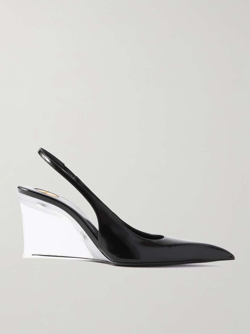 Saint Laurent Miller Patent-leather Slingback Wedge Pumps