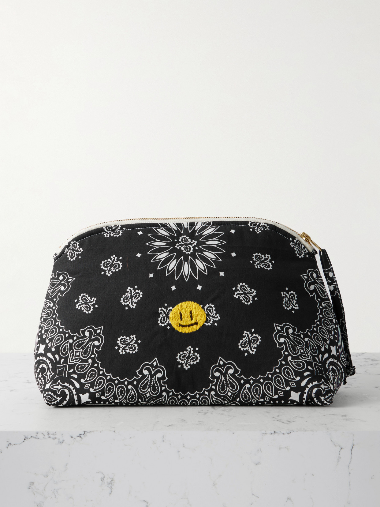 Call It By Your Name Happy Face Vanity Embroidered Bandana-print Cotton Pouch