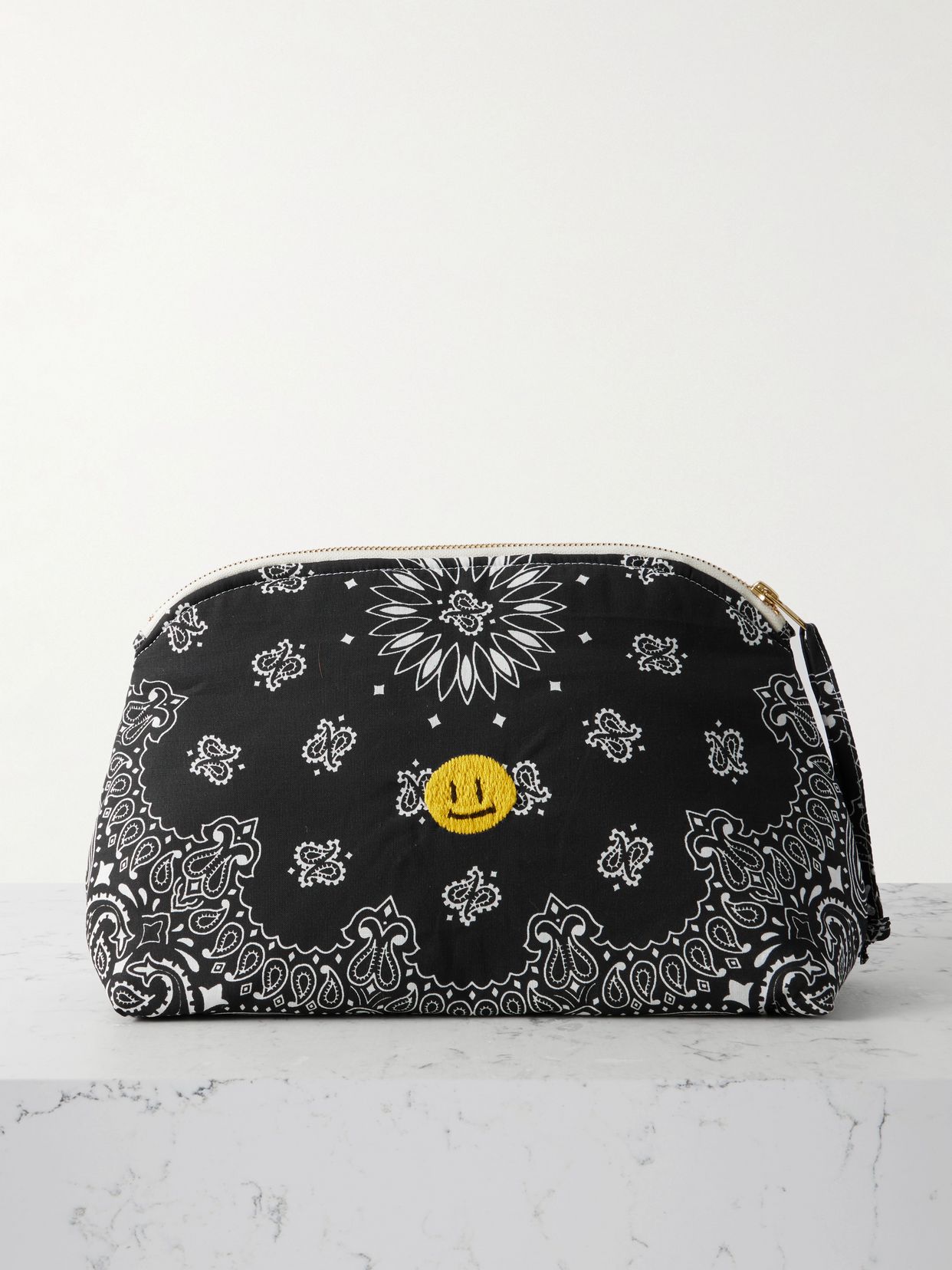 Happy Face Vanity embroidered bandana-print cotton pouch