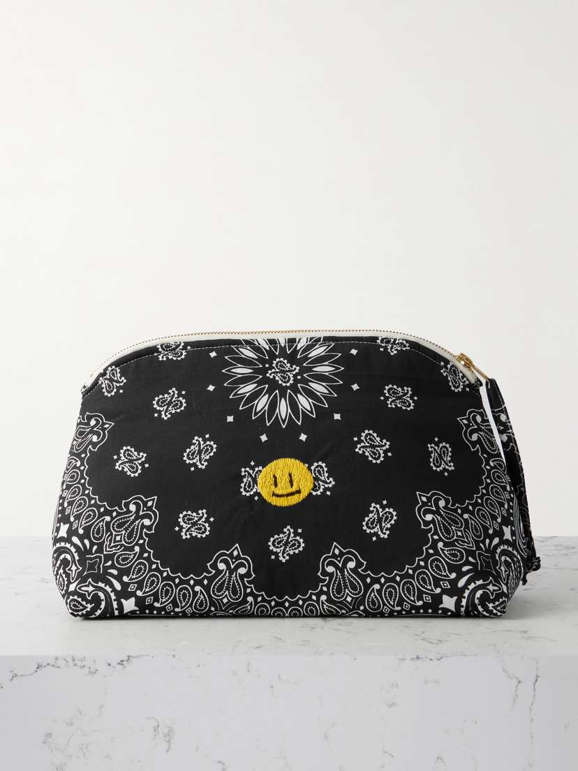 CALL IT BY YOUR NAME Happy Face Vanity Embroidered Bandana-print Cotton Pouch