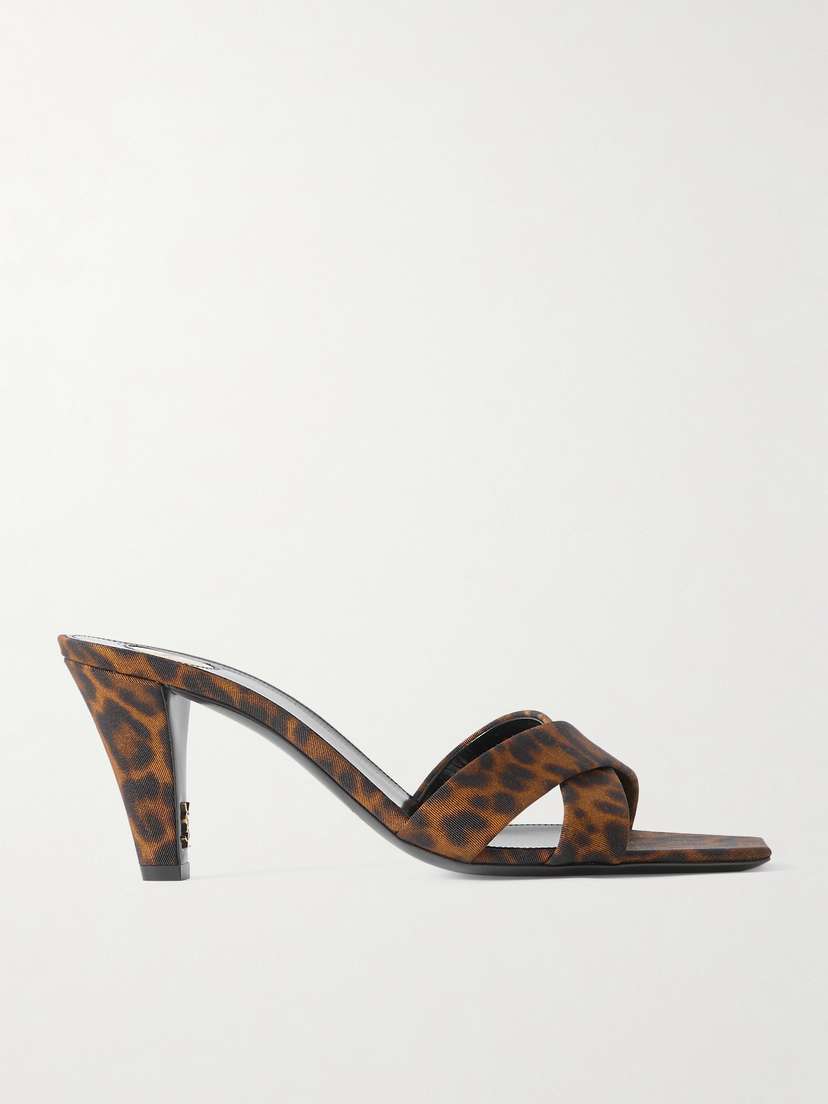 Saint Laurent Jill Leopard-print Faille Mules