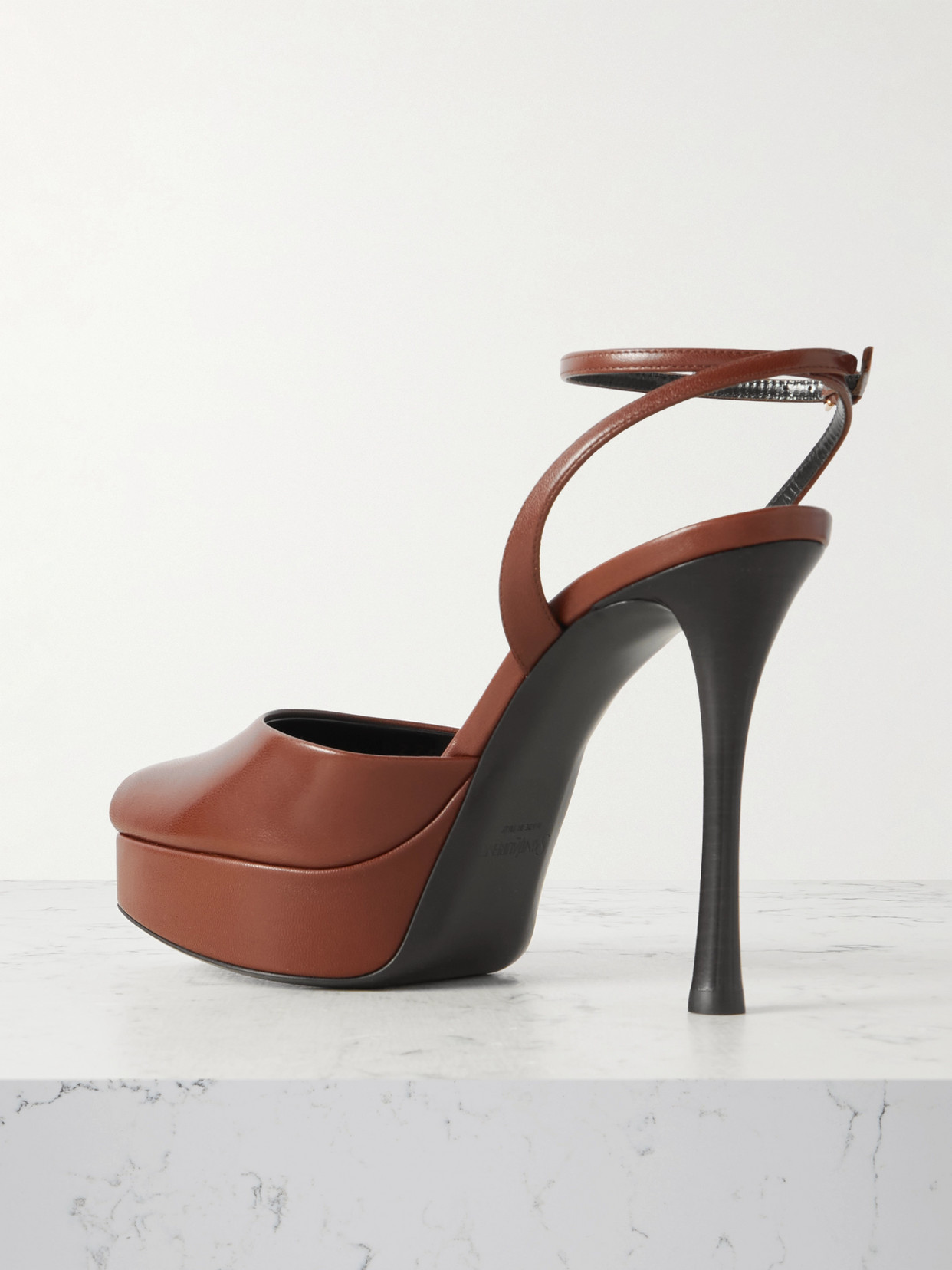 Saint Laurent Leather La Scandale Platform Sandals 85 In Brown