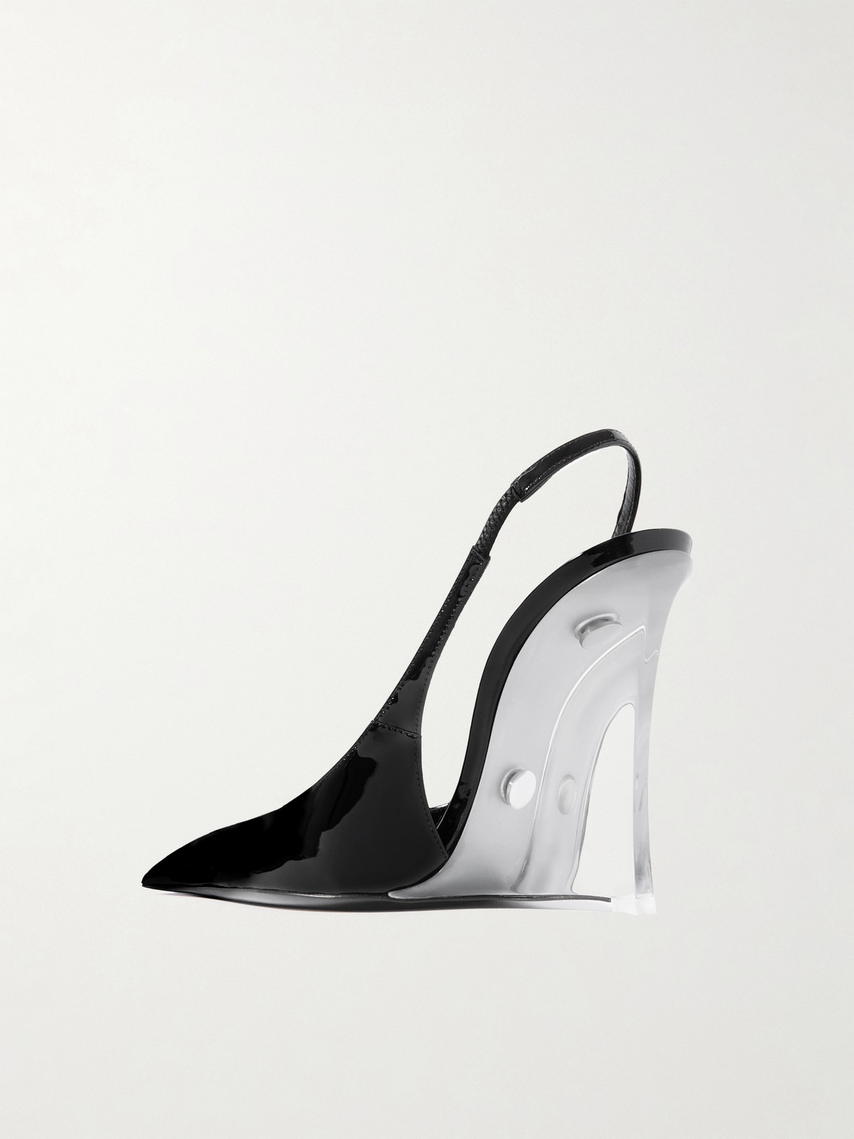 Shop Saint Laurent Miller Patent-leather Slingback Wedge Pumps In Black