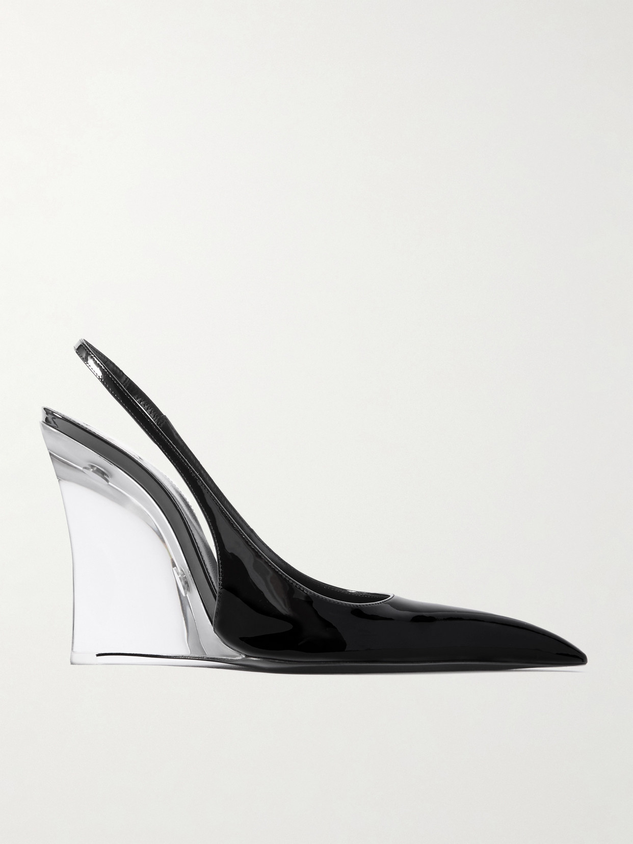 Shop Saint Laurent Miller Patent-leather Slingback Wedge Pumps In Black
