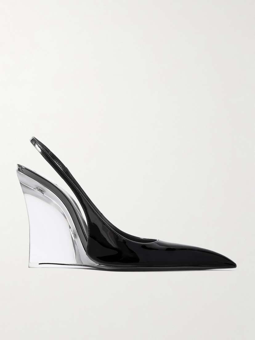Saint Laurent Miller Patent-leather Slingback Wedge Pumps
