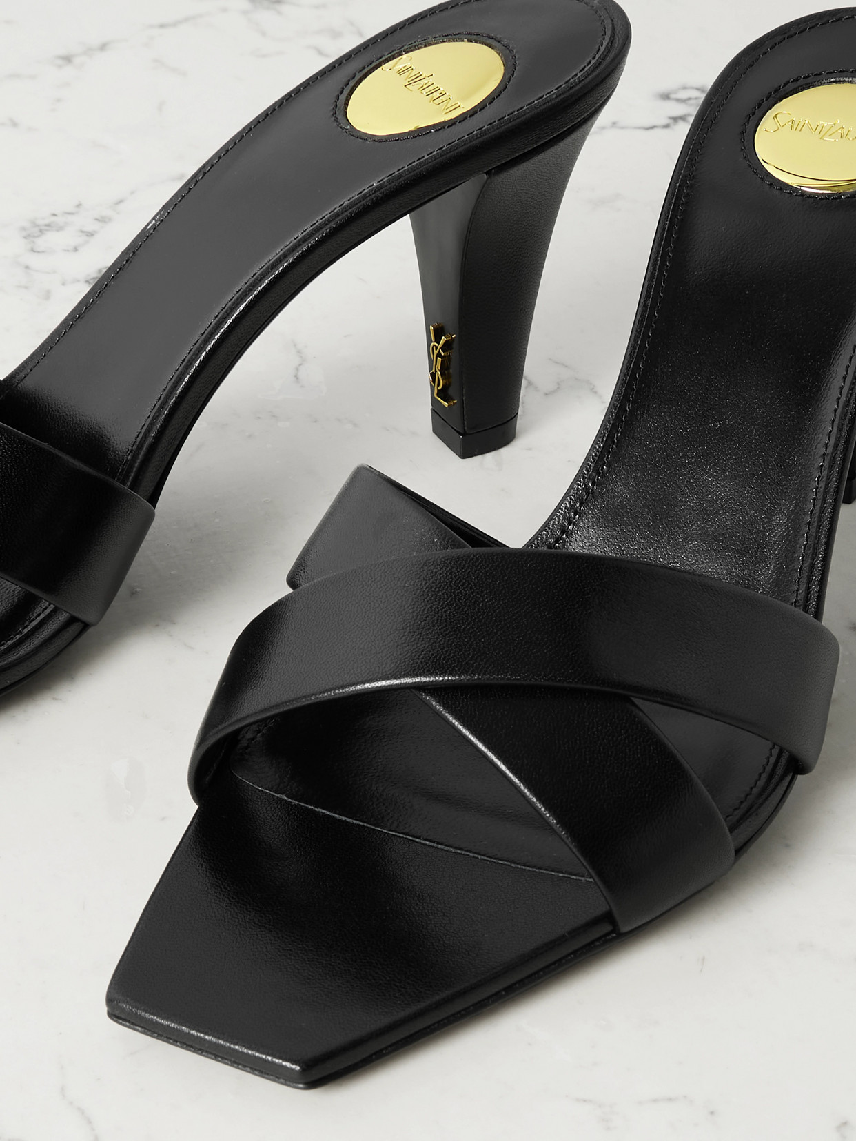 Saint Laurent Jill Mules With Square Toe And Cross Strap Design In Black