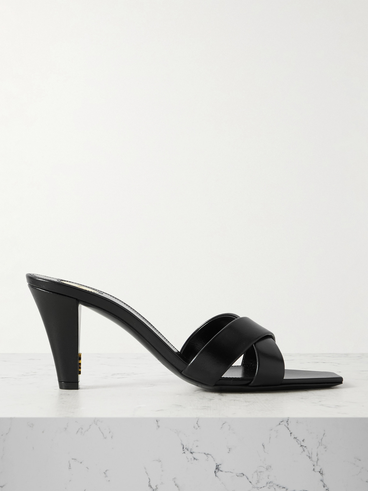 Saint Laurent Jill Mules With Square Toe And Cross Strap Design In Black