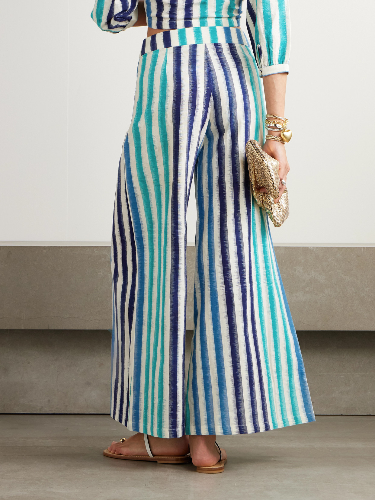 Emporio Sirenuse Adele Striped Cotton Wide-leg Pants