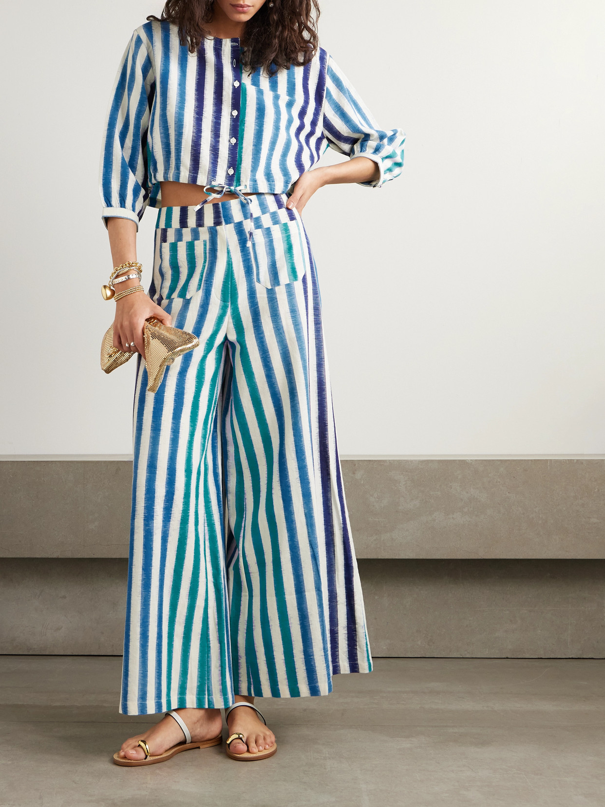 Emporio Sirenuse Adele Striped Cotton Wide-leg Pants