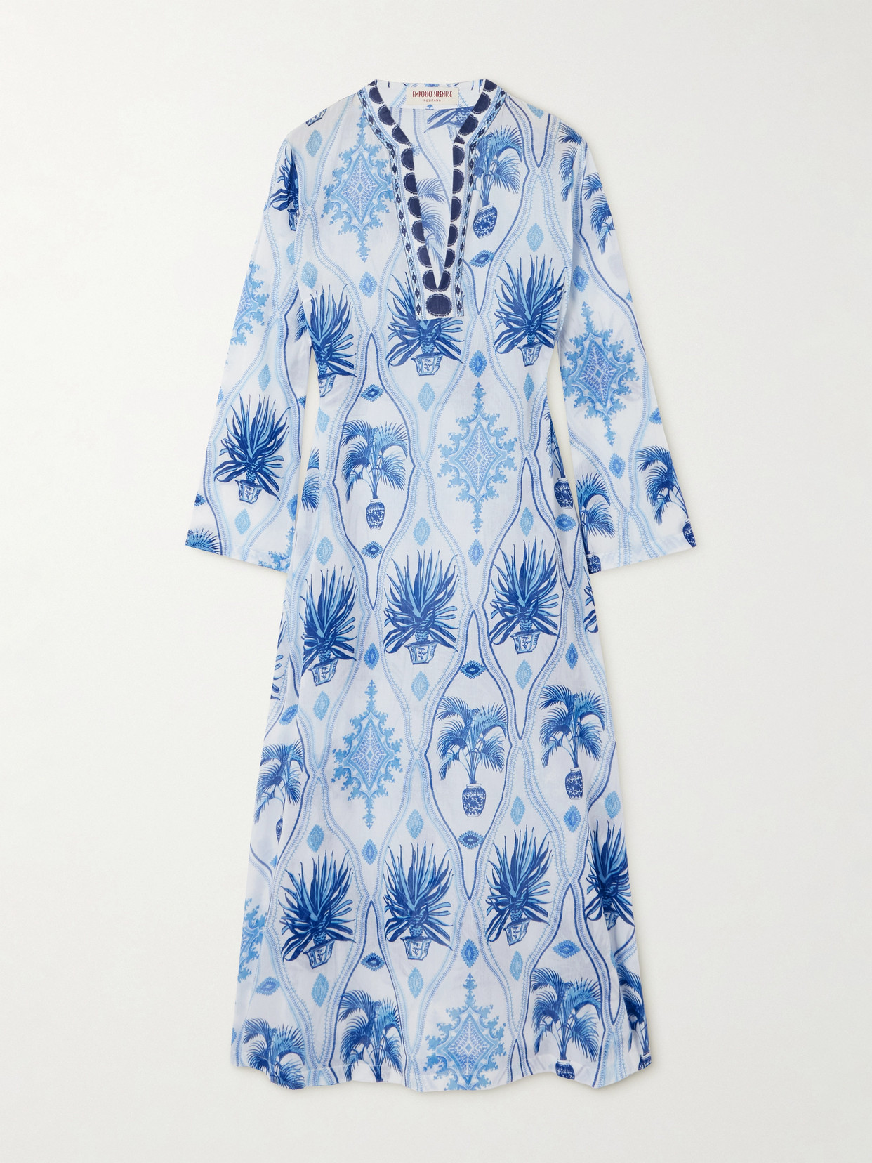 Emporio Sirenuse Giada Printed Cotton Kaftan In Blue