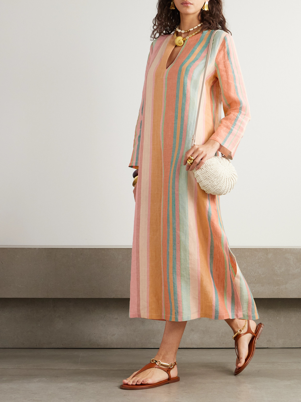 Emporio Sirenuse Striped Linen Kaftan