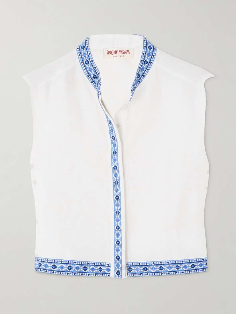 Emporio Sirenuse Andorra Cropped Embroidered Linen And Cotton-blend Top