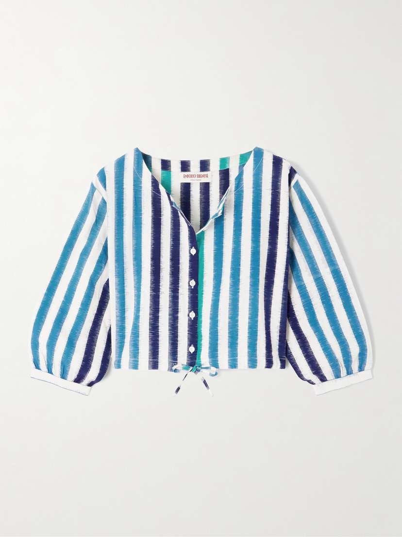 Emporio Sirenuse Jinny Cropped Striped Cotton Blouse