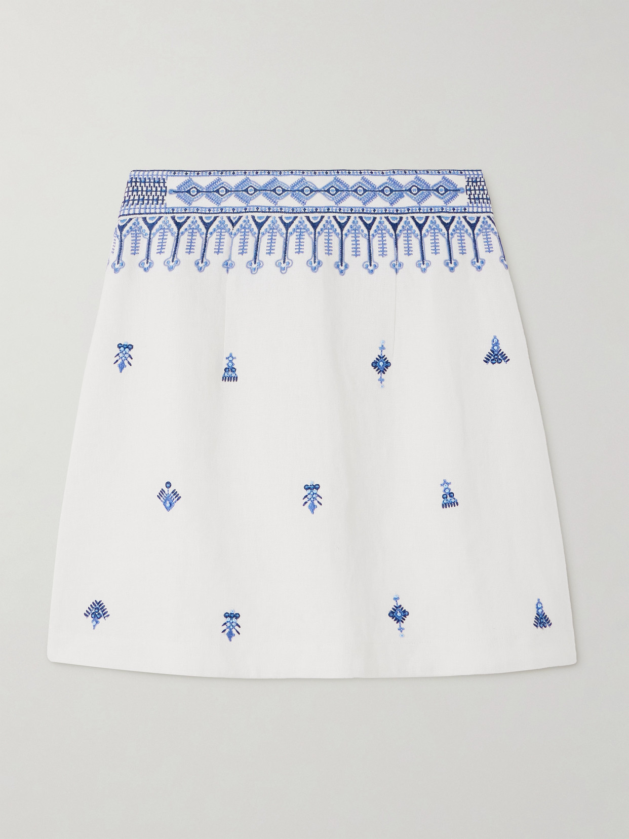 Emporio Sirenuse Giuliana Astragal Embroidered Linen And Cotton-blend Mini Skirt
