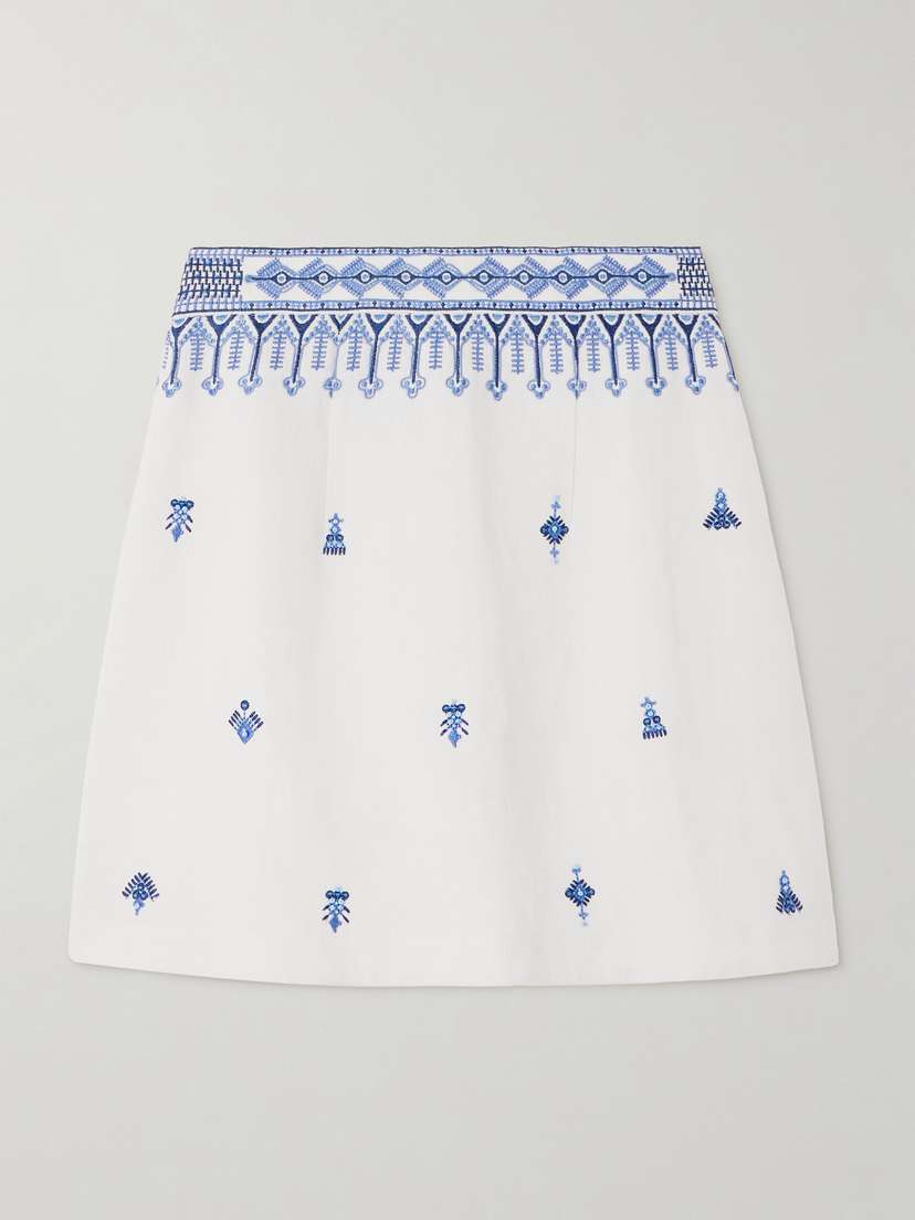 Emporio Sirenuse Giuliana Astragal Embroidered Linen And Cotton-blend Mini Skirt