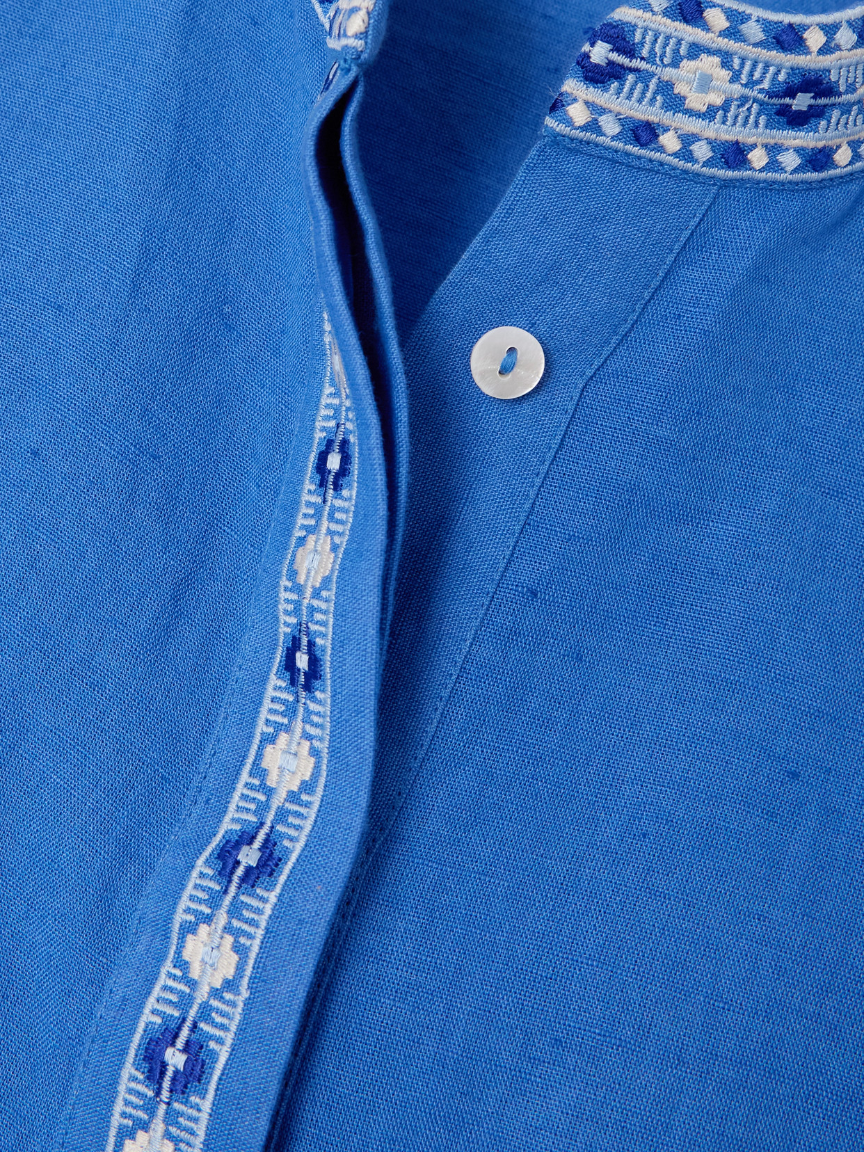 Emporio Sirenuse Andorra Cropped Embroidered Linen And Cotton-blend Top In Blue