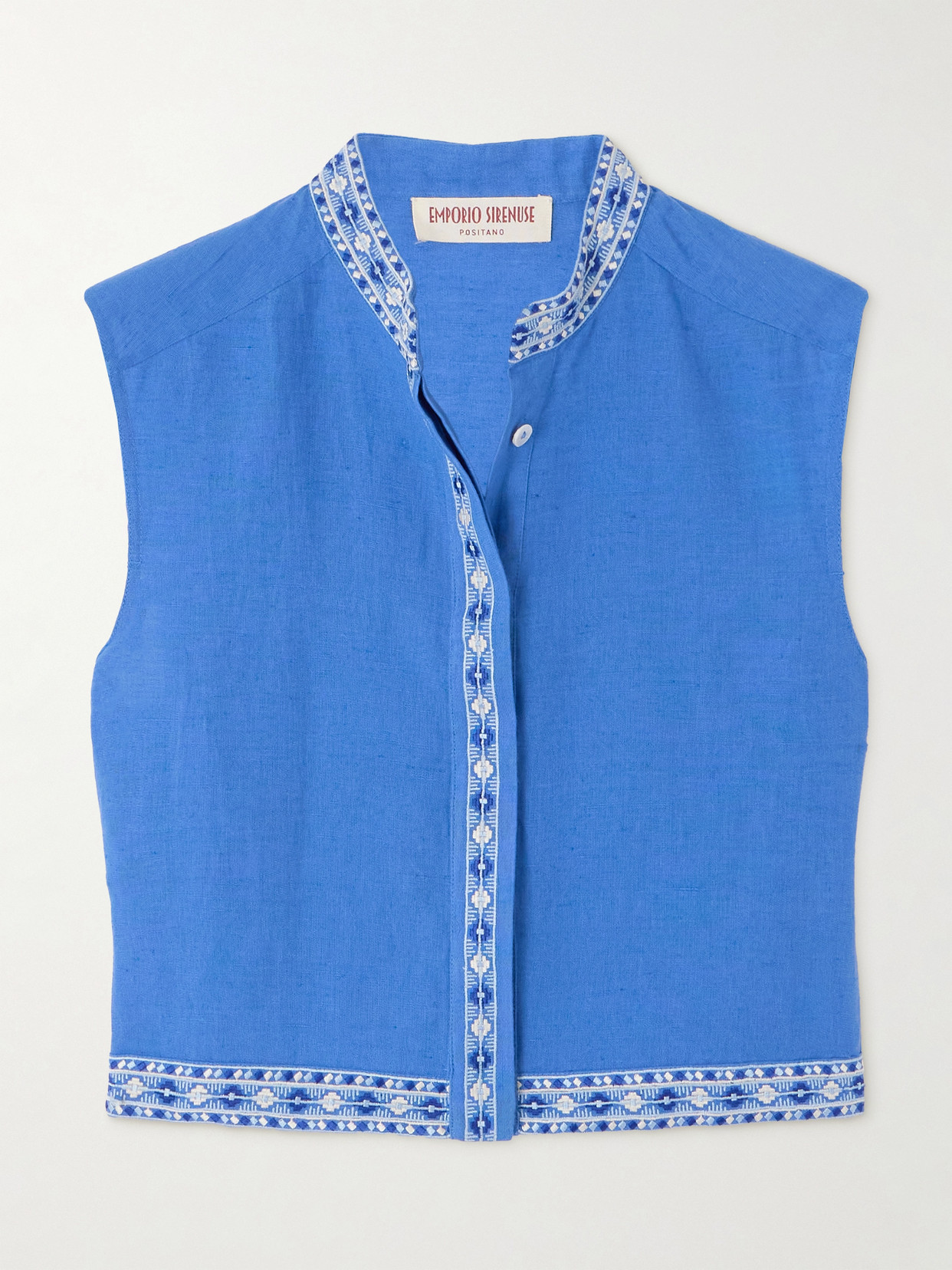 Emporio Sirenuse Andorra Cropped Embroidered Linen And Cotton-blend Top