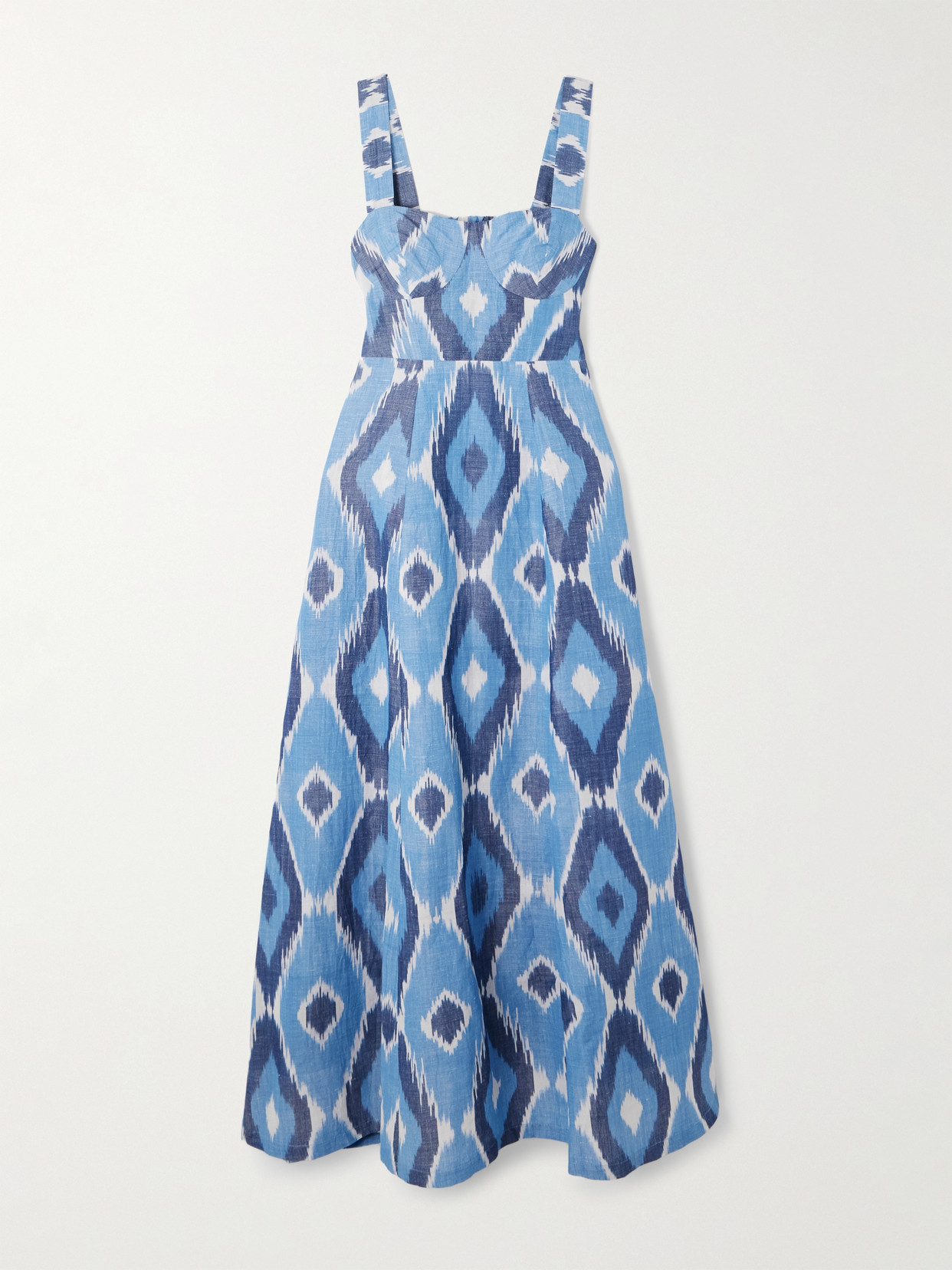 Emporio Sirenuse Azzurra Open-back Printed Hemp And Cotton-blend Maxi Dress In Blue