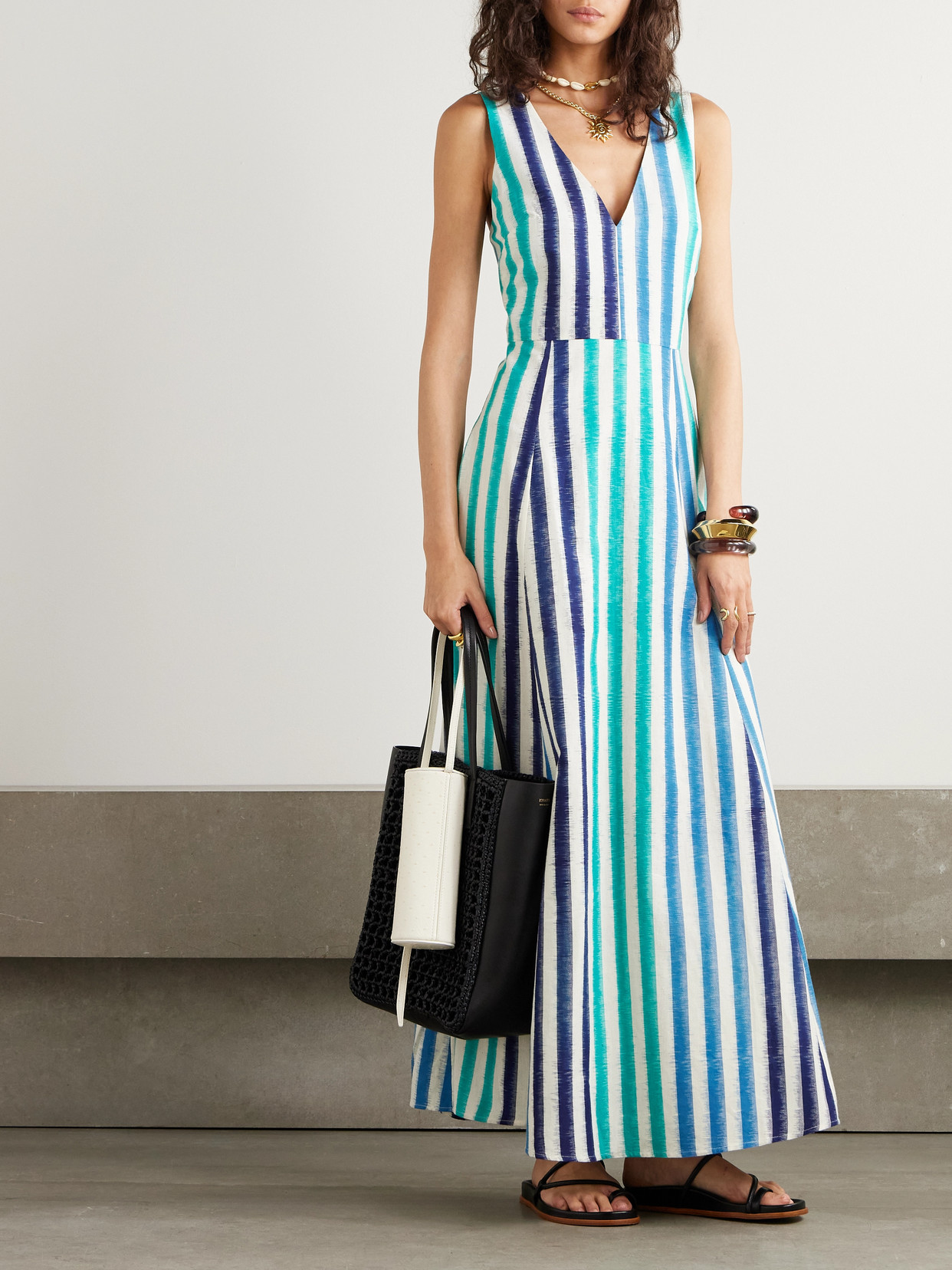 Emporio Sirenuse Nellie Striped Cotton Maxi Dress