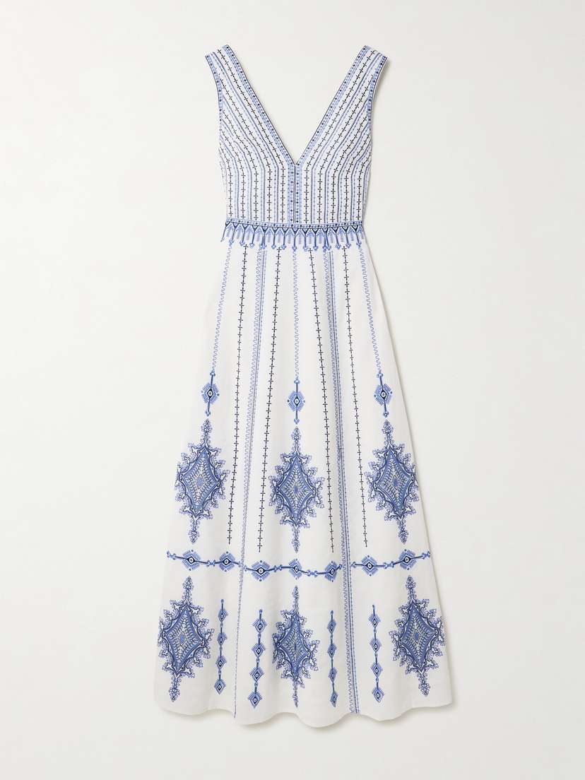 Emporio Sirenuse Nellie Embroidered Linen And Cotton-blend Maxi Dress