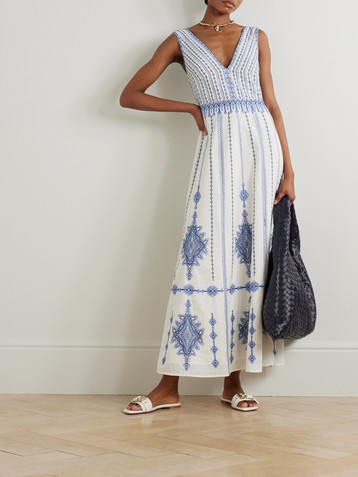 Emporio Sirenuse Nellie embroidered linen and cotton-blend maxi dress