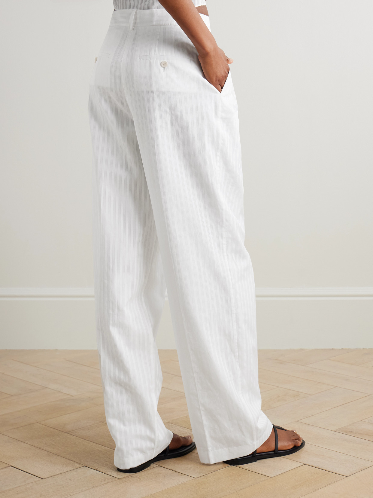 Theory Pleated Cotton-jacquard Wide-leg Pants
