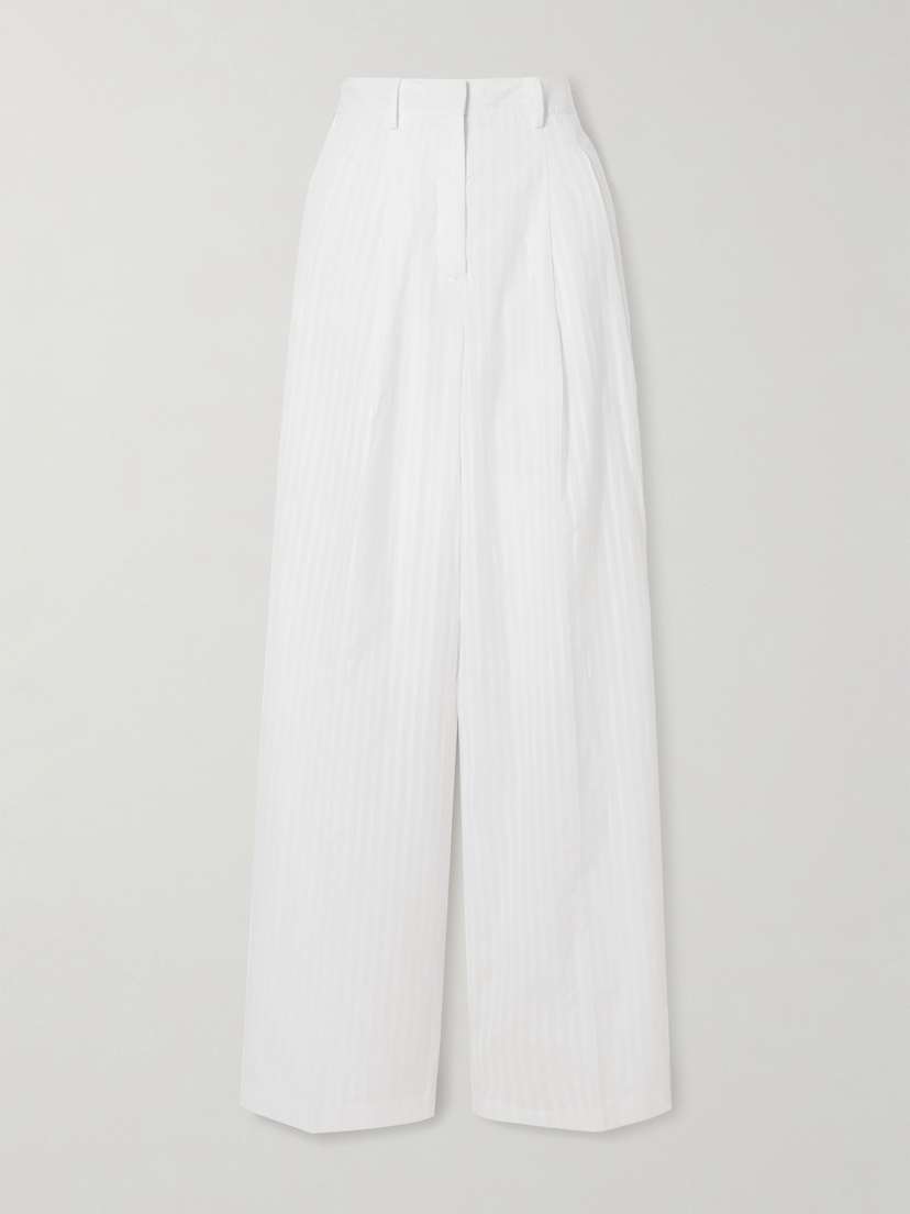 Theory Pleated Cotton-jacquard Wide-leg Pants