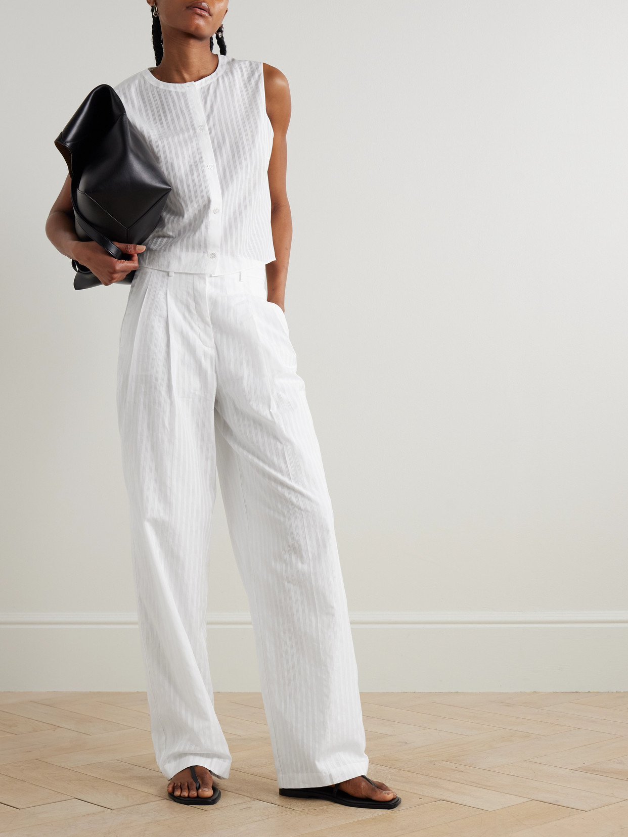 Theory Pleated Cotton-jacquard Wide-leg Pants