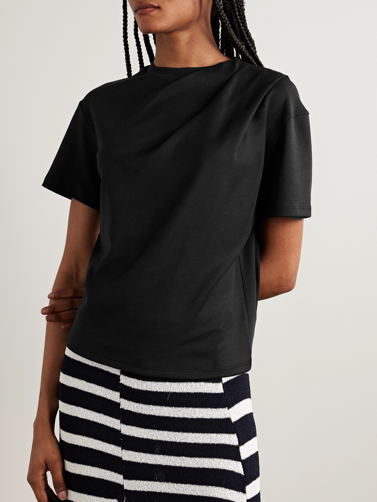 Theory Draped Supima Cotton-jersey T-shirt In Black