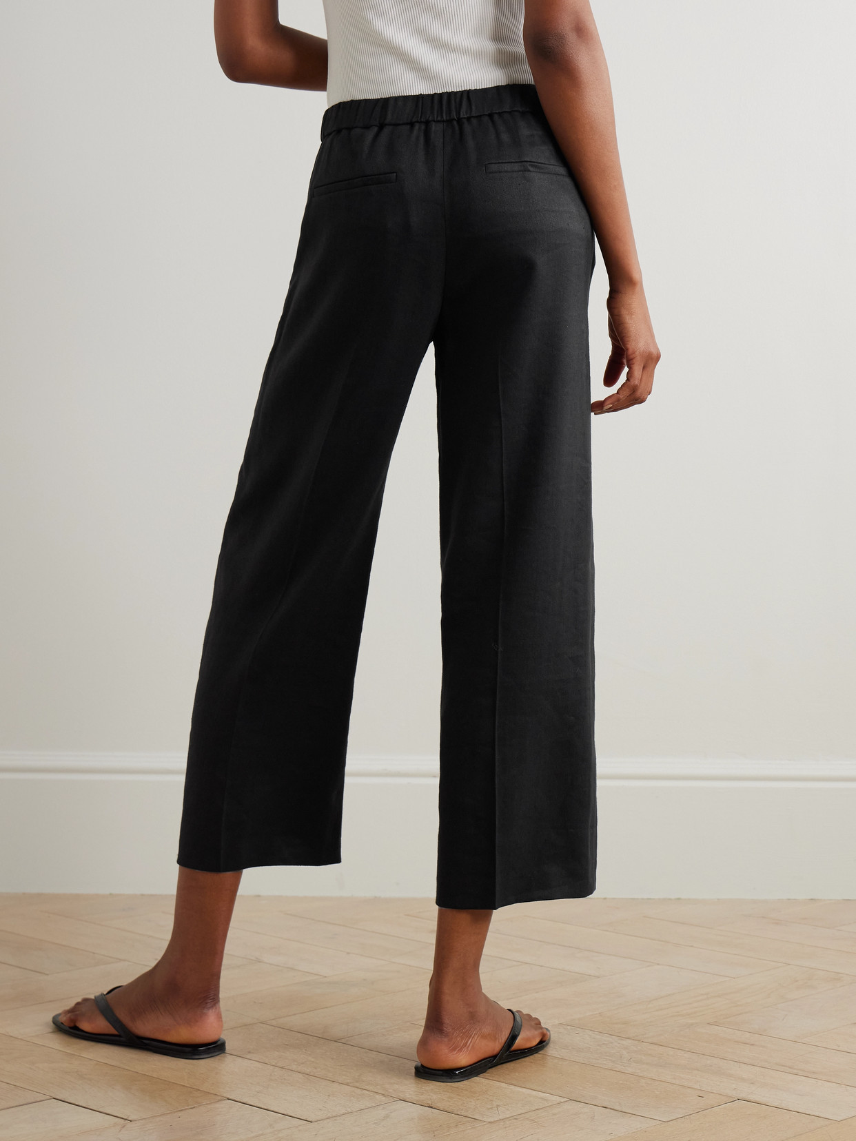THEORY RELAX CROPPED LINEN-BLEND TWILL STRAIGHT-LEG PANTS