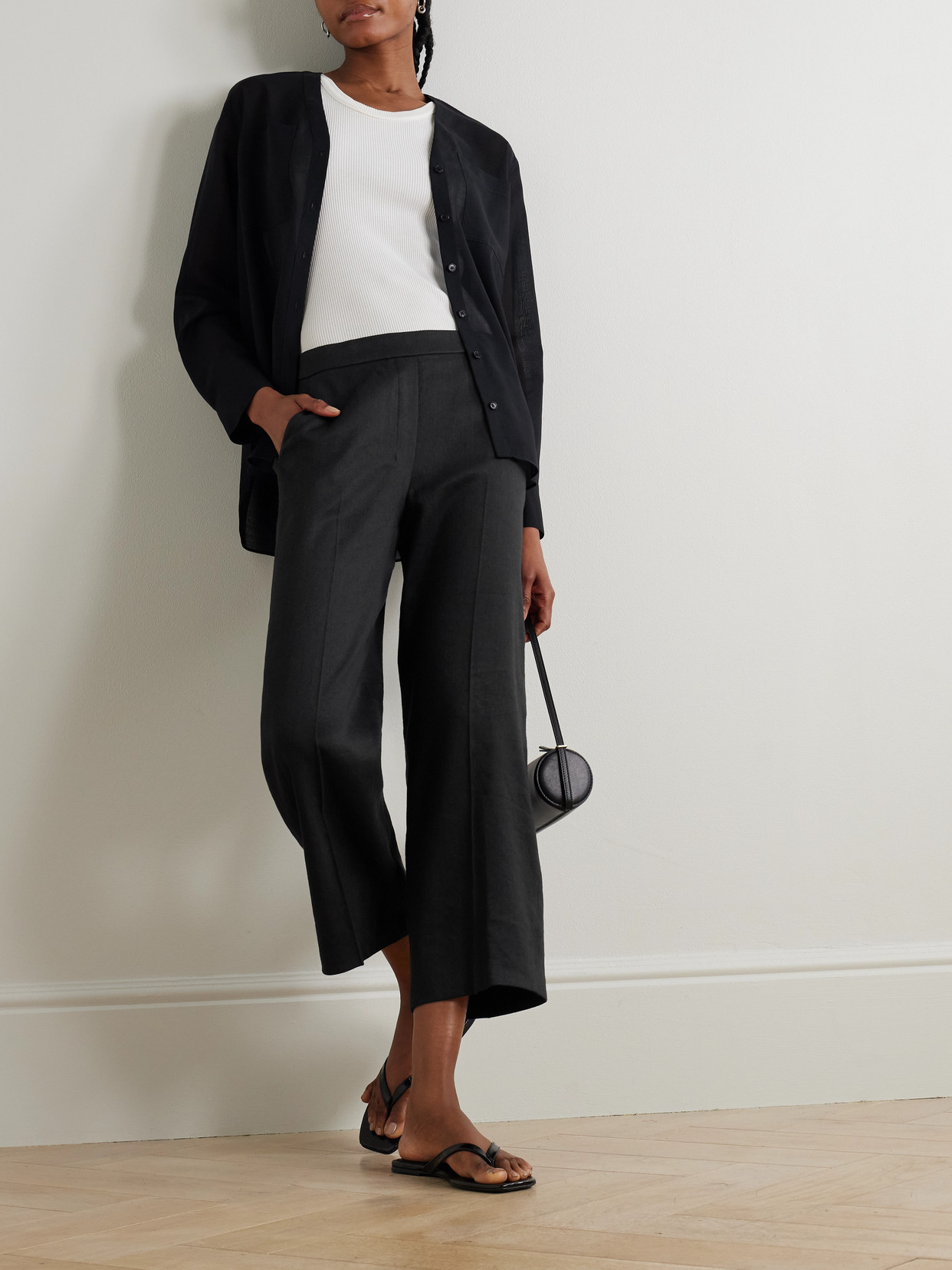 THEORY RELAX CROPPED LINEN-BLEND TWILL STRAIGHT-LEG PANTS